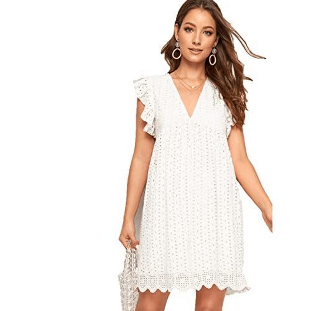 Women's Plain Short Sleeve Floral Summer Floral Lace Prom Party Shift Dress